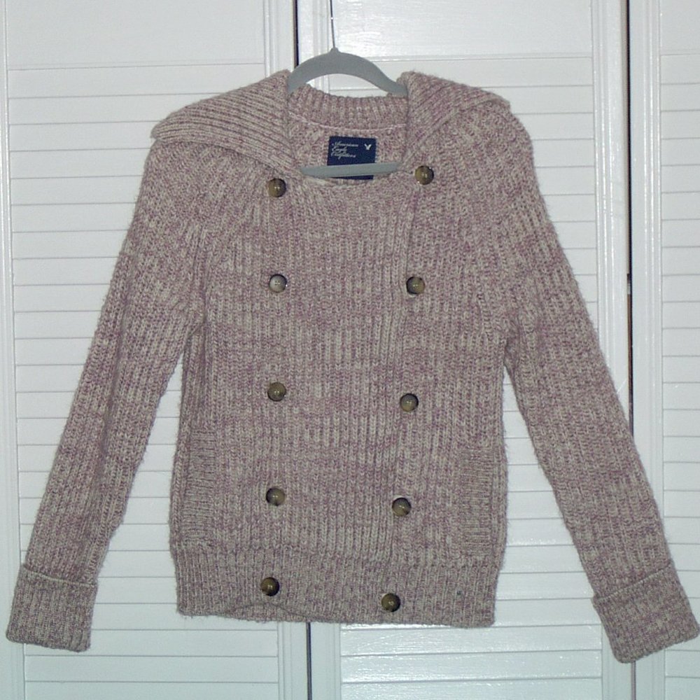 American Eagle Womens Med Pink & White Sweater NWT